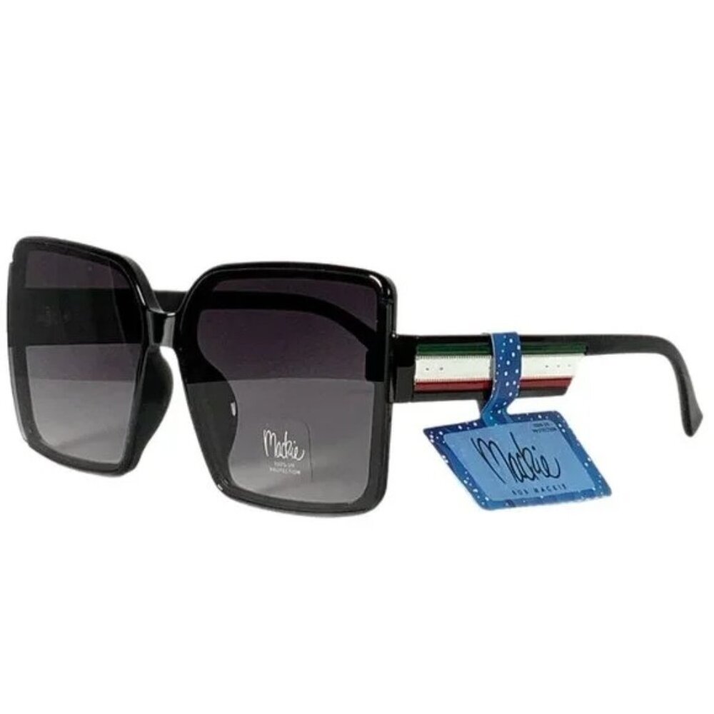 Bob Mackie Oversized Square Gradient Lens Italian Style Stripe Sunglasses Unisex